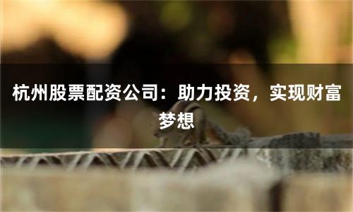 杭州股票配资公司：助力投资，实现财富梦想